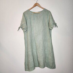 Terzo Millennio Womens Large Green 100% Linen Dress Tie Sleeves